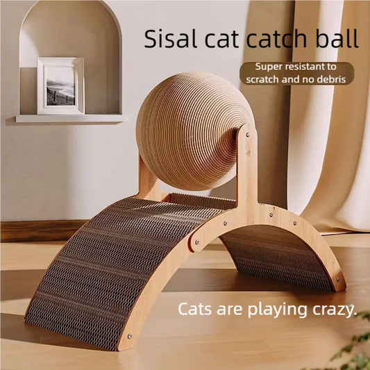 2 In 1, Cat Scratching Ball Wooden Cat Scratcher, Natural Sisal Scratch Board Scratching Column, Wear-Resistant Paw Wood Scraper